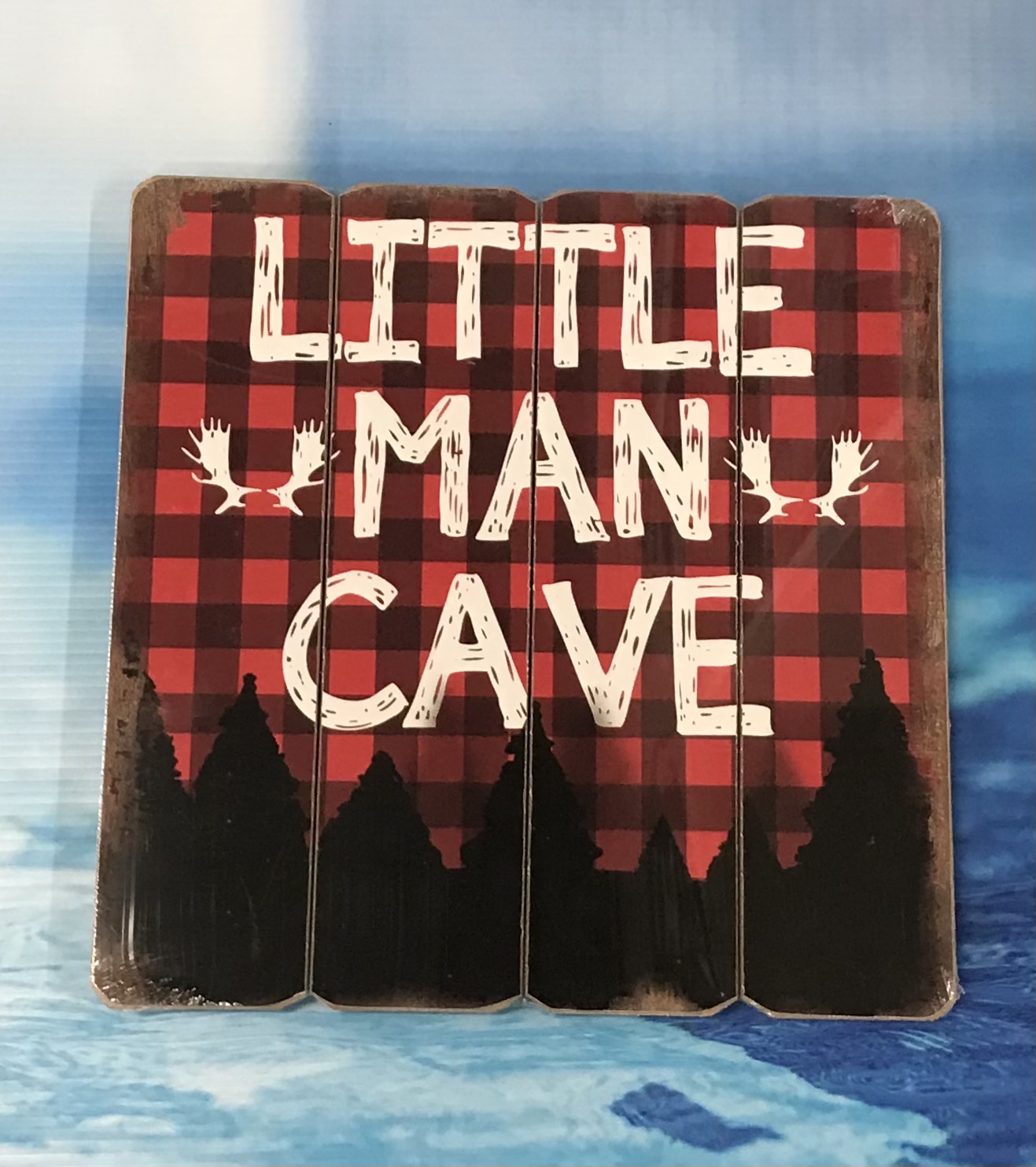 LITTLE MAN CAVE PLAID SIGN